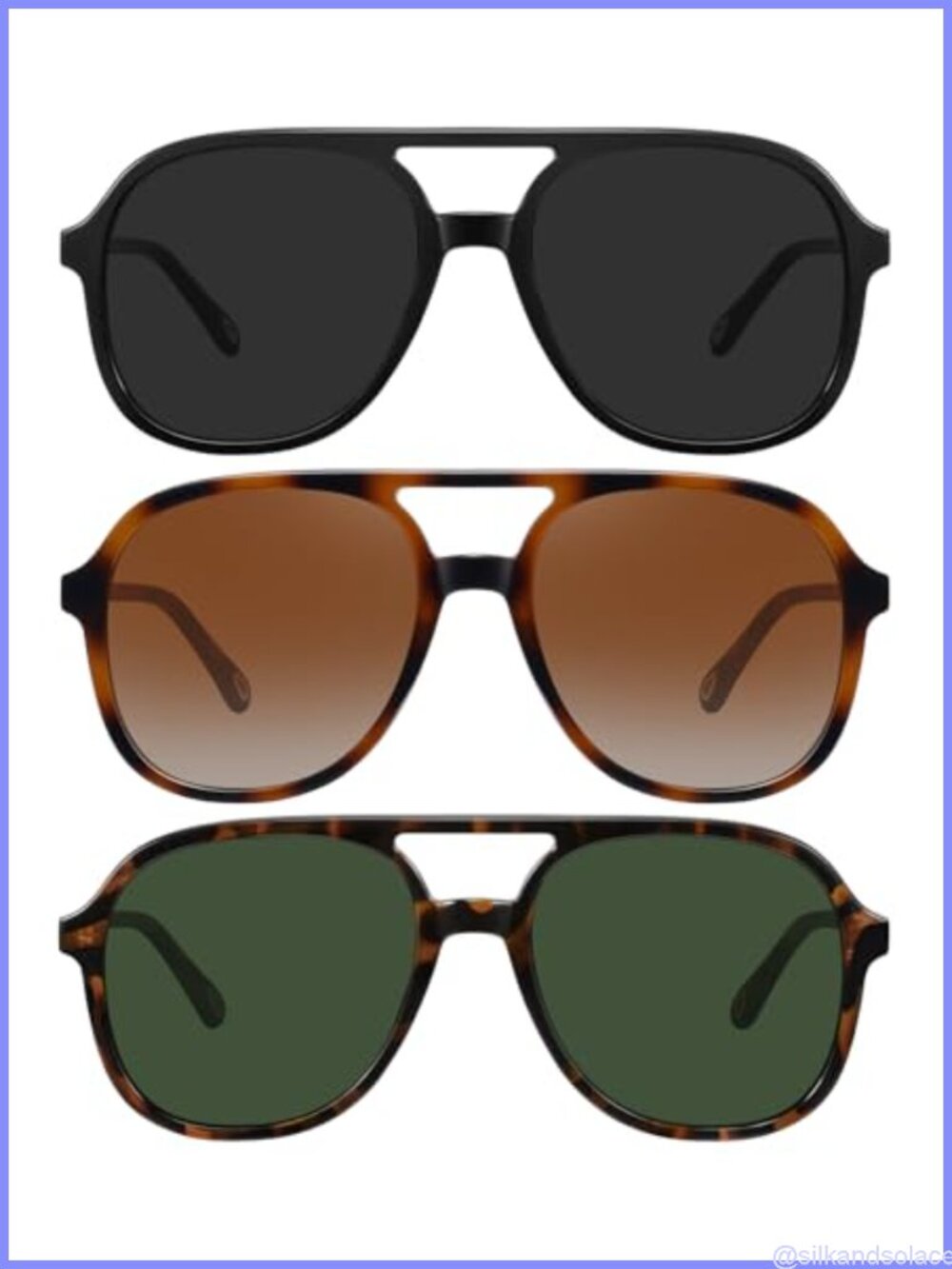 Oversized Retro Square Aviator Sunglasses UV400 3-Pack